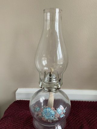 Vintage Lamplight Farms Clear Floral Glass Oil Lamp