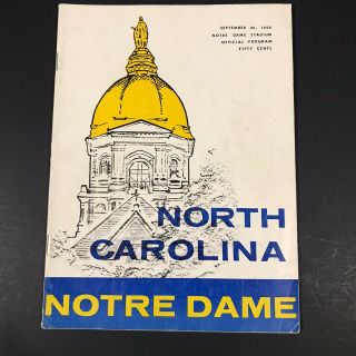 Notre Dame Vs North Carolina Football Program September 26 1959 Coach Kuharich