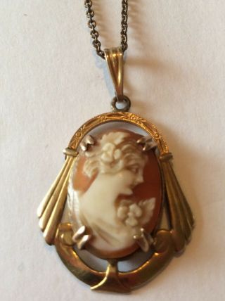 Vintage Amco 10k Gold Fill Cameo Necklace Estate Jewelry