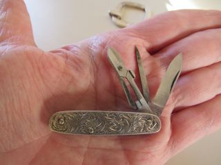 Antique Victorian Scrolled.  925 Sterling Silver Mini Knife/scissor Chatelaine