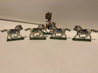 5 Vintage Painted Lead Toy Horses.  1 Has Mounted Soldier