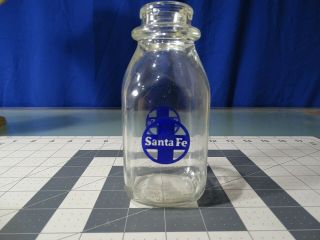 Santa Fe Railroad Glass 1/3 Quart Milk Bottle With Blue Cross Logo
