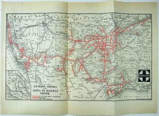 Atichison Topeka & Santa Fe Railway - 1919 System Map.  Antique