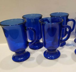4 Vintage Anchor Hocking Cobalt Blue Glass Coffee Mug Tea Cup Footed Pedestal