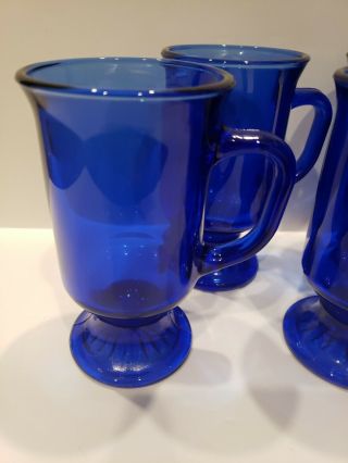 4 Vintage Anchor Hocking Cobalt Blue Glass Coffee Mug Tea Cup Footed Pedestal 2
