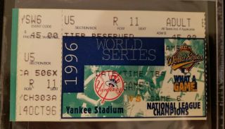 1996 World Series Game 6 Ticket Stub York Yankees Clinch Win