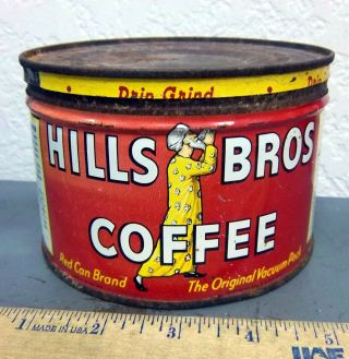 Vintage Hills Bros Coffee 1 Pound Tin,  Empty,  Great Colorful Logo & Graphics