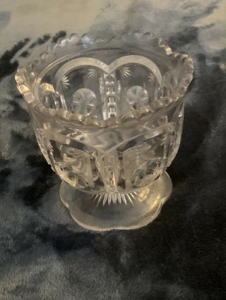 Vintage Cut Glass Star Pattern Candy Dish Vase Art