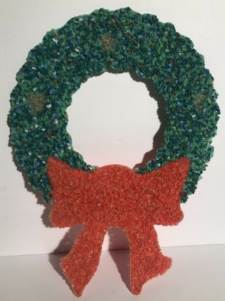 Vintage 70s Melted Popcorn Plastic Christmas Wreath Decoration Red Green
