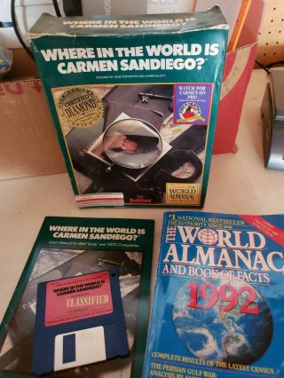 Broderbund " Where In The World Is Carmen Sandiego? " Vintage 1990 Pc Video Game