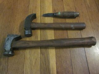 Antique Hm Christensen Cobbler Leather Lasting Hammer Pair,  1 Saddle Maker Tools
