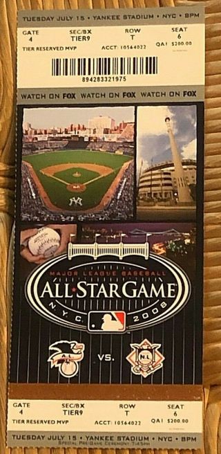 Mlb 2008 All Star Game Ticket Stub Yankee Stadium