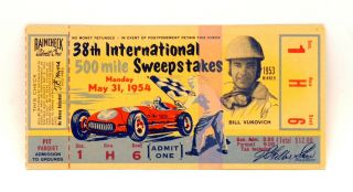 38th International 500 Sweepstakes 1954 Indianapolis Motor Speedway Ticket
