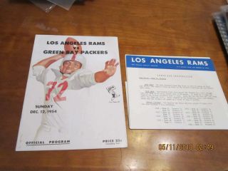 12/12 1954 Green Bay Packers Vs Los Angeles Rams Football Program & Press Notes