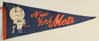 Vintage York Mets Pennant Full Size Mr Met Mlb Baseball 30 "
