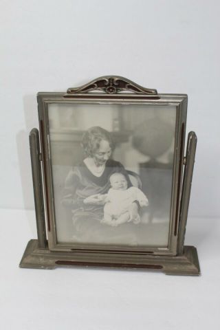 Vintage Wooden Art Deco Picture Frame On Easel - Mother With Baby Photograph