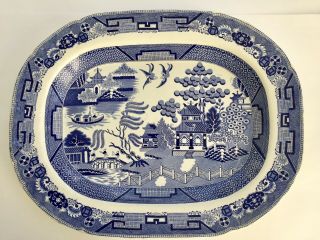 Early Antique Blue Willow Serving Platter Large English Ironstone Transferware