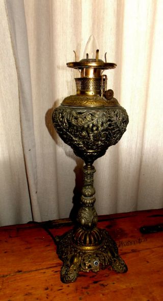 1880s Antique B&h Bradley & Hubbard Kerosene Oil Or Electric Brass Parlor Lamp