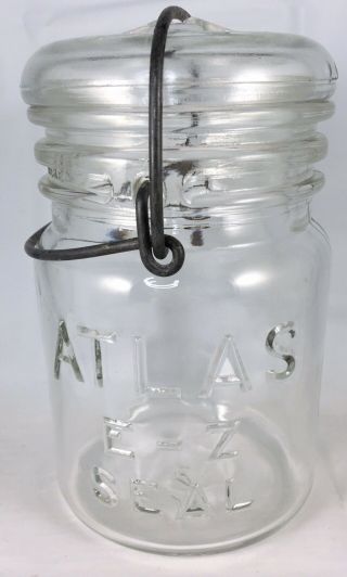 Vintage Hazel Atlas E Z Seal Glass Pint Canning Jar With Wire Bail & Lid Clear