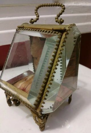 Antique Victorian Pocket Watch Holder Display Case Thick Beveled Crystal Box