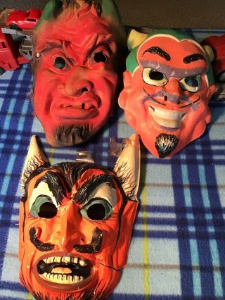 3 Vintage Halloween Costume Masks Devil Rubber 1960 Monster