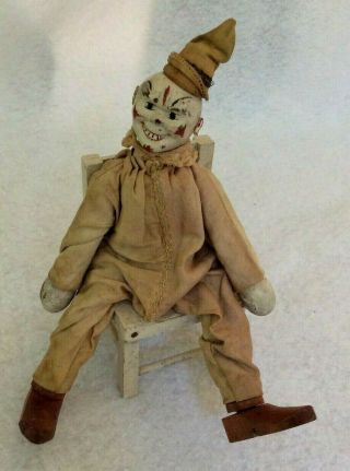 Antique Schoenhut Humpty Dumpty Circus Clown 9 " With Wooden Chair