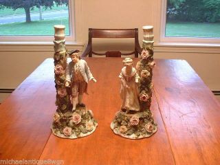 Pair Gorgeous Antique 19thc German Sitzendorf Porcelain Figural Candlesticks