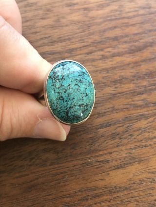 Vintage Antique Sterling Silver Men’s Spiderweb TURQUOISE RING Size 9 2