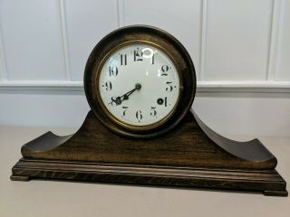 Vintage Antique Waterbury Wind Up Clock W/ Porcelain Face Wood Body