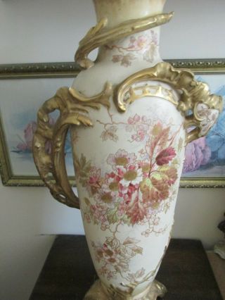 Huge Antique Royal Bonn Germany Hand Painted Porcelain Vase Flowers Gold 22 