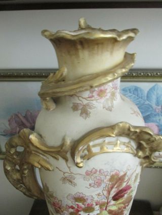 Huge Antique Royal Bonn Germany Hand Painted Porcelain Vase Flowers Gold 22 