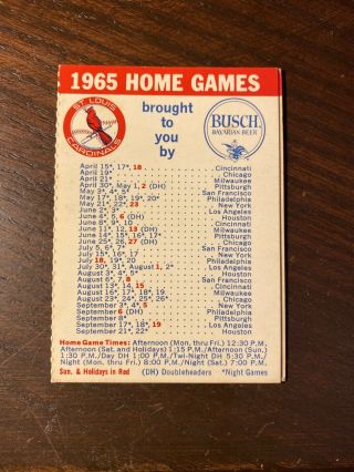 1965 St.  Louis Cardinals Baseball Schedule Busch Bavarian Sponsor