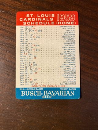 1959 St.  Louis Cardinals Baseball Schedule Busch Bavarian Sponsor Nm