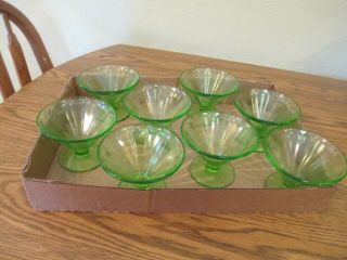 Set Of 8 Vintage Federal Green Depression Footed Glass Sherbet Dessert Dishes