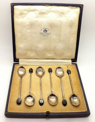 1925 6pc Mappin & Webb English Sterling Silver Coffee Bean Spoon Set