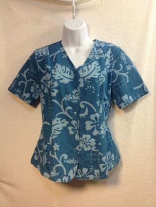 Hawaiian Airlines Uniform Flight Attendant Womens M Blue Aloha Tailored Blouse