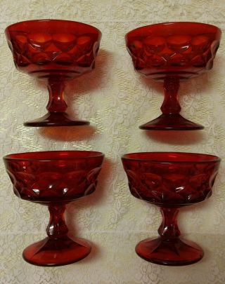 Vintage Set Of 4 Noritake Perspective Ruby Red Champagne/tall Sherbet Glasses Ec
