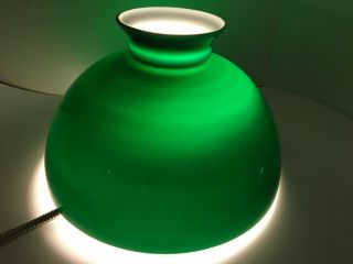 14 " Fitter Antique Dark Emerald Green Cased Glass Oil Lamp Shade