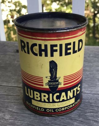 Antique Vintage Richfield Lubricants No.  3 Cup Grease Can Richfield Oil Corp.