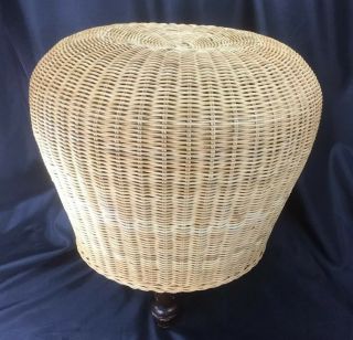 Wicker Rattan Ottoman Side Table Round Pouf Footed Metal Frame 20” X 20”