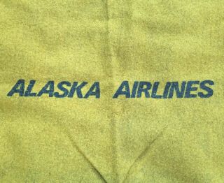 Rare Vintage Alaska Airlines Plane Cabin In - Flight Wool Lap Throw Blanket Yellow