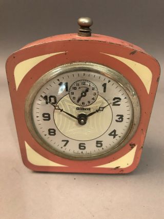 Vintage Art Deco Gilbert Painted Metal Case Alarm Clock For Repair