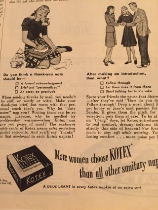 Vintage Photoplay February 1947 Print Ad Ads Advertisement Kotex