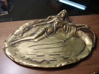 Vintage Art Nouveau Lady Brass Metal Ash Pin Tray Figure