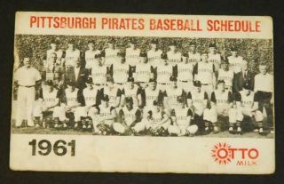 1961 Pittsburgh Pirates Baseball Schedule Otto Milk Sponsor