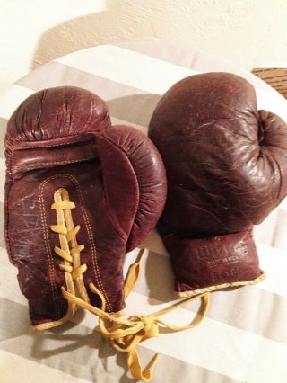 Vintage Pair Golden Wilson Leather Boxing Gloves 12 Oz Aau Antique Old H1180
