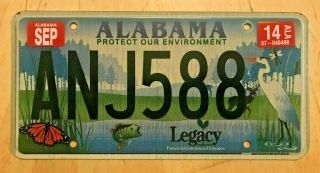 Alabama Graphic Protect Our Environment Wildlife License Plate " Anj 588 " Al