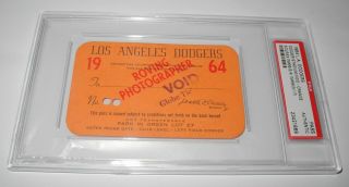 1964 Baseball Los Angeles Dodgers Press Pass Ticket Stub Psa Koufax Drysdale V1