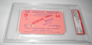 1964 Baseball Los Angeles Dodgers Press Pass Ticket Stub Psa Koufax Drysdale V3