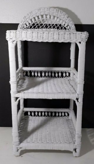 Vintage White Wicker Shelf (3 - Tier Table) - Boho Chic